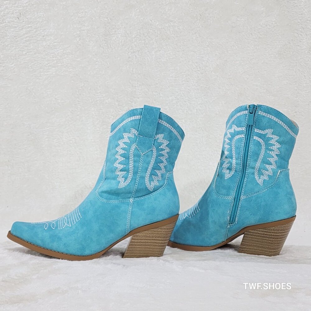 Dolly 2 Aqua Blue/Green Cowgirl Country Western Ankle Boots